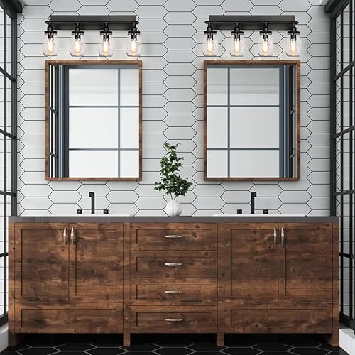 Miniatura 2 de Lámparas de tocador de baño, apliques de pared industriales negros vintage con persianas de cristal Mason Jar (4 luces)