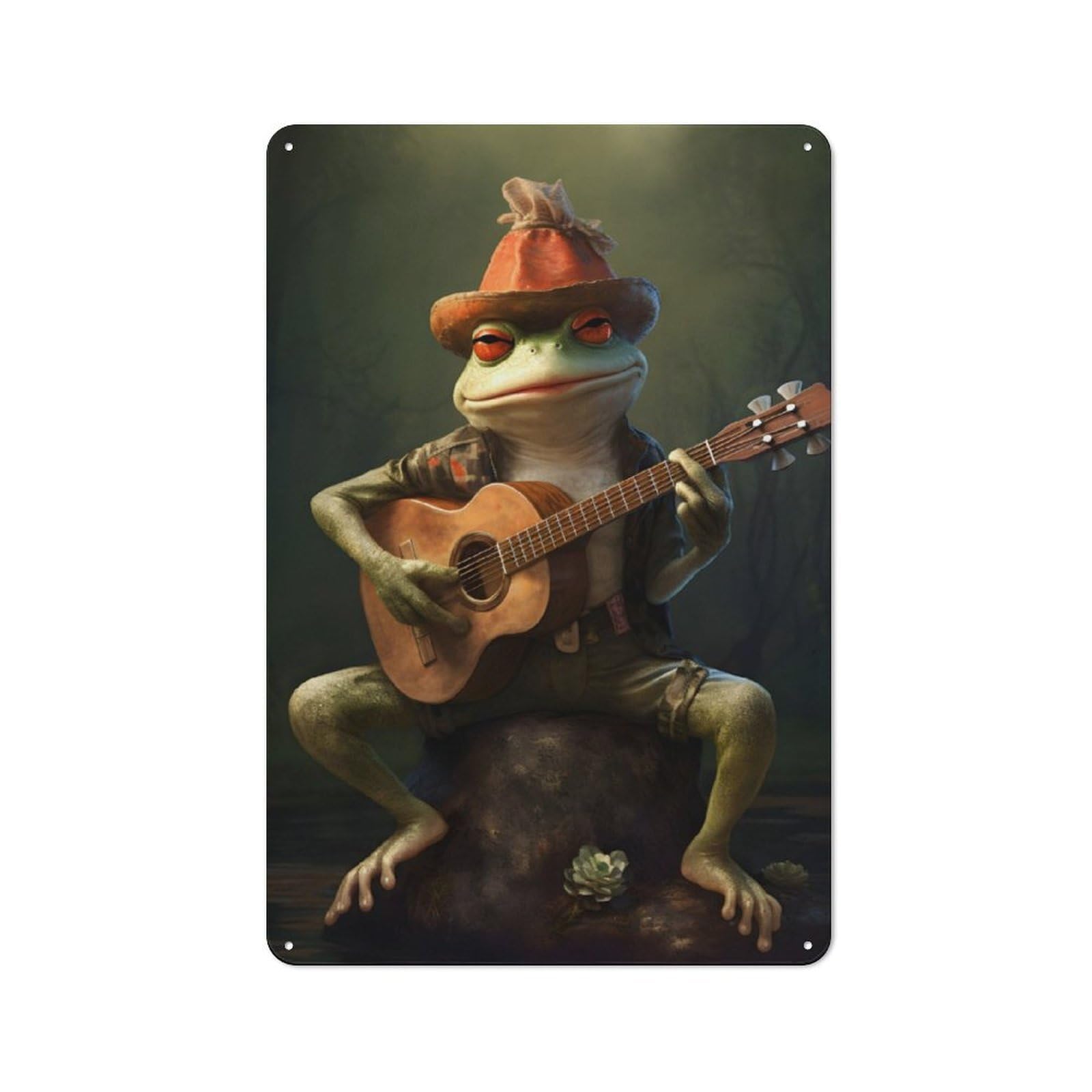 Junmoney Musician Frog Guitar Vintage Tin Sign 30X20cm With For Living Room Or Hallway, For Living Room Decor Lovers