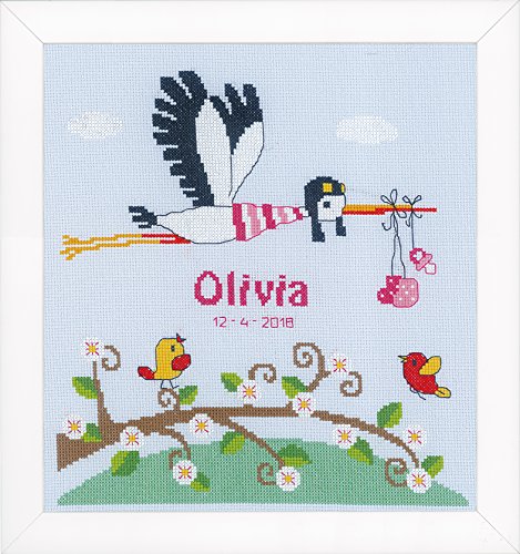 Kit point de croix compté Vervaco Stork pour réussir facilement votre broderie de naissance