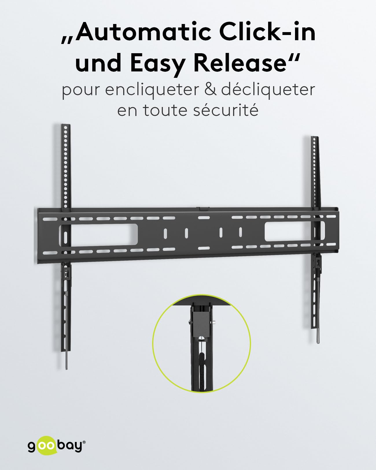 goobay Support TV Mural Fixe 43-100 Pouces 30,5 mm VESA 900x600 Charge Lourde Jusqu'à 75 kg - Pro FIXED XL - 49892