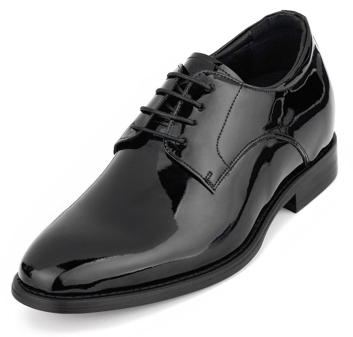 CALTOCALTO Men's Invisible Height Increasing Elevator Shoes - Black Patent Leather Lace-up Formal Dress Oxfords - 2.8 Inches Taller - Y7401 - Size 9 D(M) US