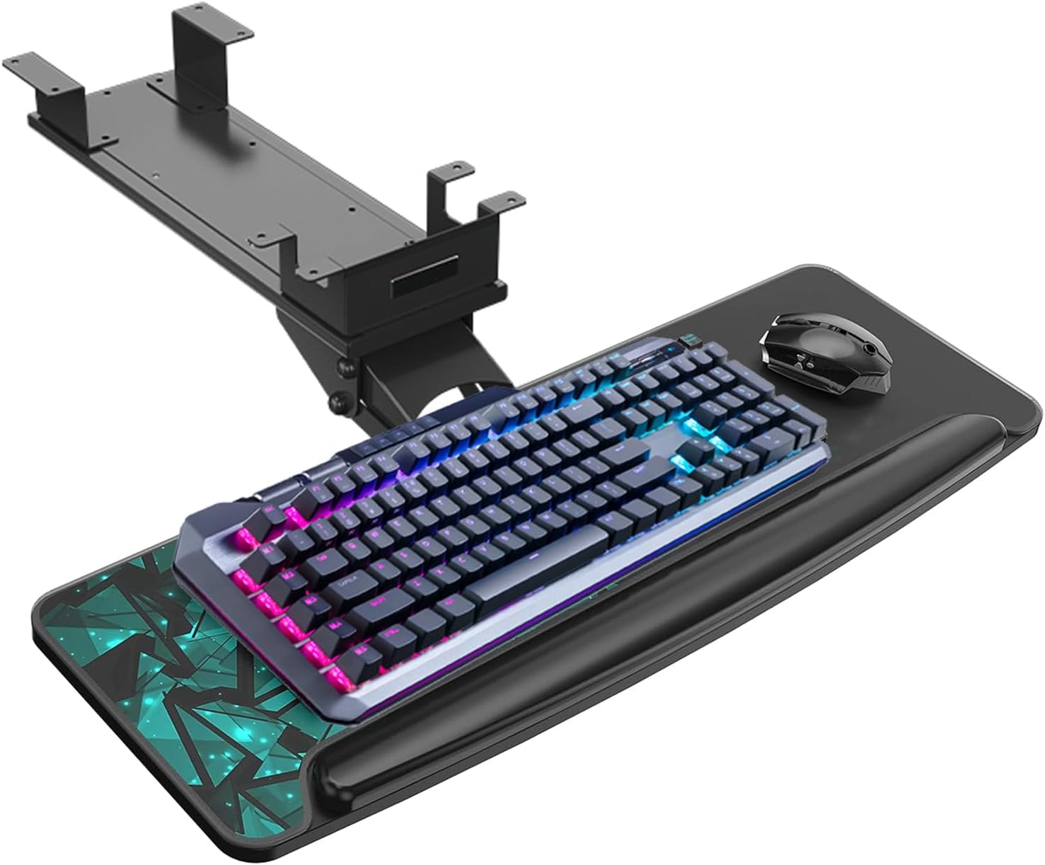 Height Adjustable Mouse & Keyboard Tray Under Desk, 72x26cm Large Slide Out Swivel Tilt Computer Keyboard Drawer with Mouse Pad for Gaming Home Office Desk, Dual Mount