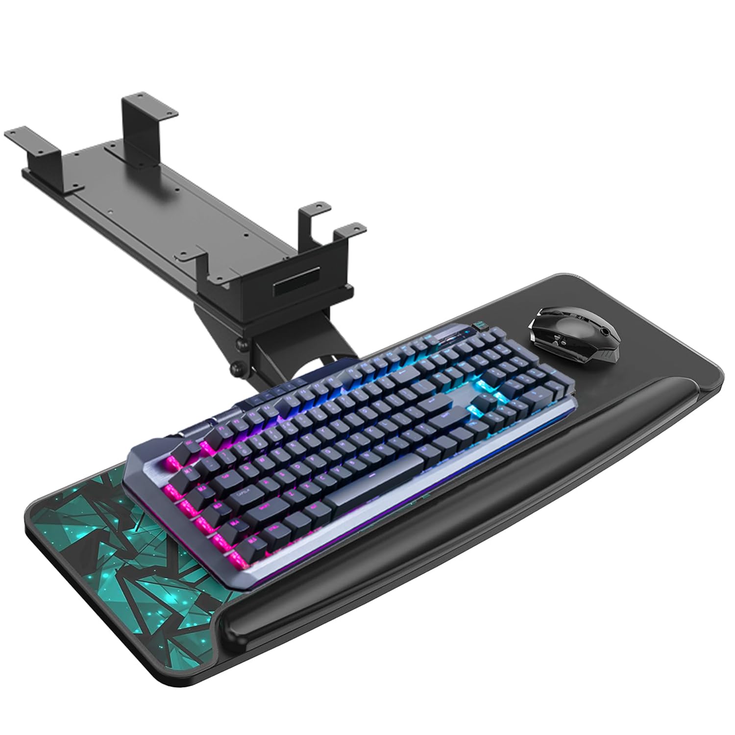 Height Adjustable Mouse & Keyboard Tray Under Desk, 72x26cm Large Slide Out Swivel Tilt Computer Keyboard Drawer with Mouse Pad for Gaming Home Office Desk, Dual Mount