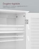 VASAGLE Meuble Mural, Meuble de Rangement Suspendu pour Salle de Bains, Armoire à Pharmacie avec Étagère Réglable, Double Porte et Étagère Ouverte, 20 x 60 x 70 cm, Blanc BBC27WT - 4