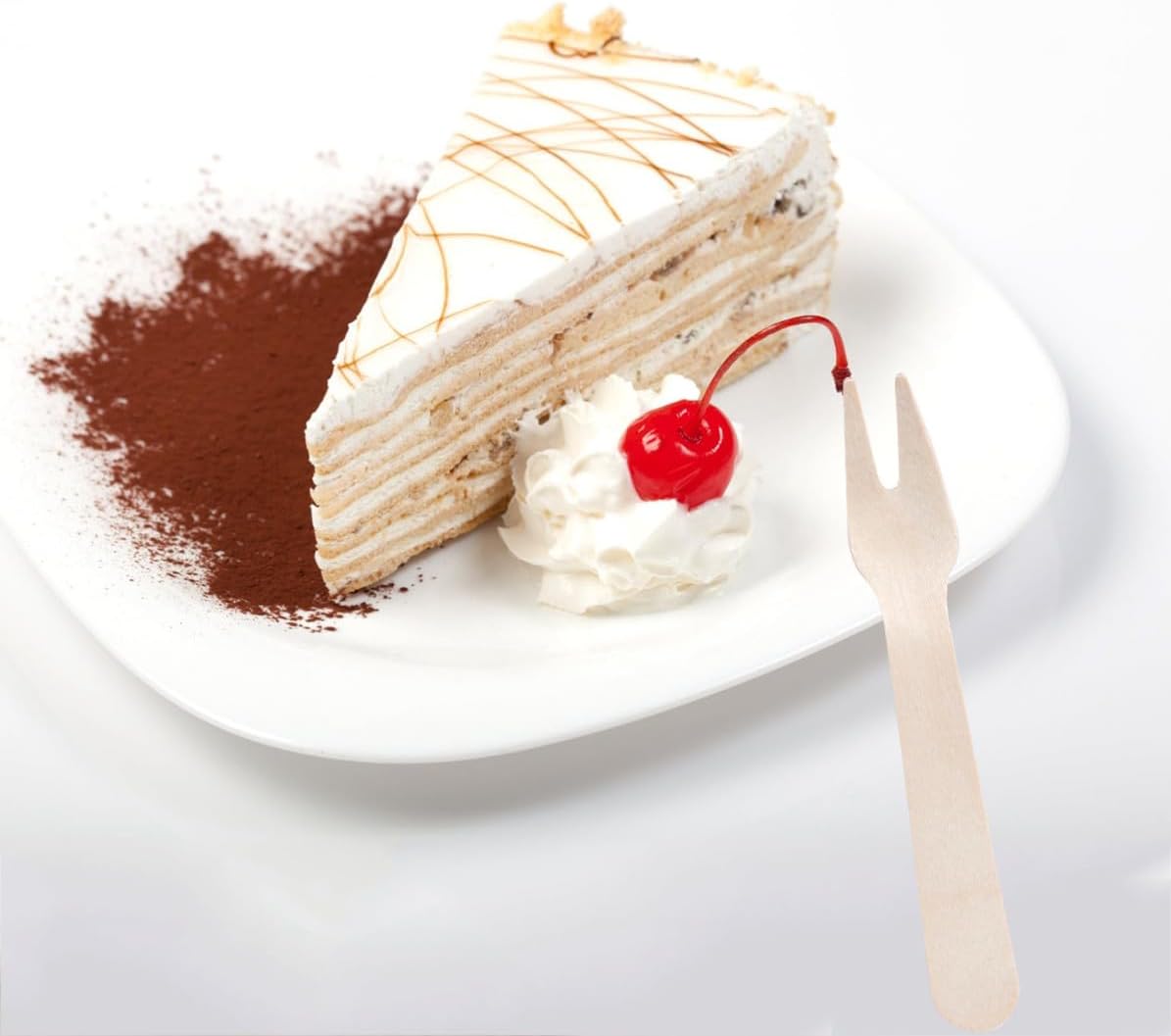 100pcs Wooden Cake Fork Disposable Dessert Forks for Picnic Dinner