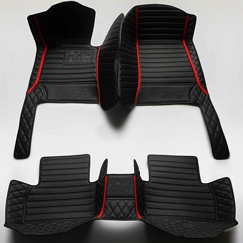 YaruicarCustom Car Floor Mats for 99.99% Sedan SUV Sports Car Men Women Protection Full Coverage Pads Anti-Slip Leather Floor Lining All Weather Car Floor Mats (Black Red 2)