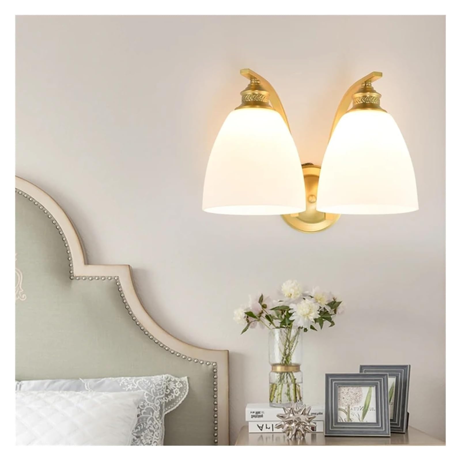 JYBNBBE Wall Sconce, Elegant Copper Wall Sconce with Glass Shade Compatible with Bedroom Porch and Living Room Illumination Bedside Wall Light Fixtures,Chandeliers