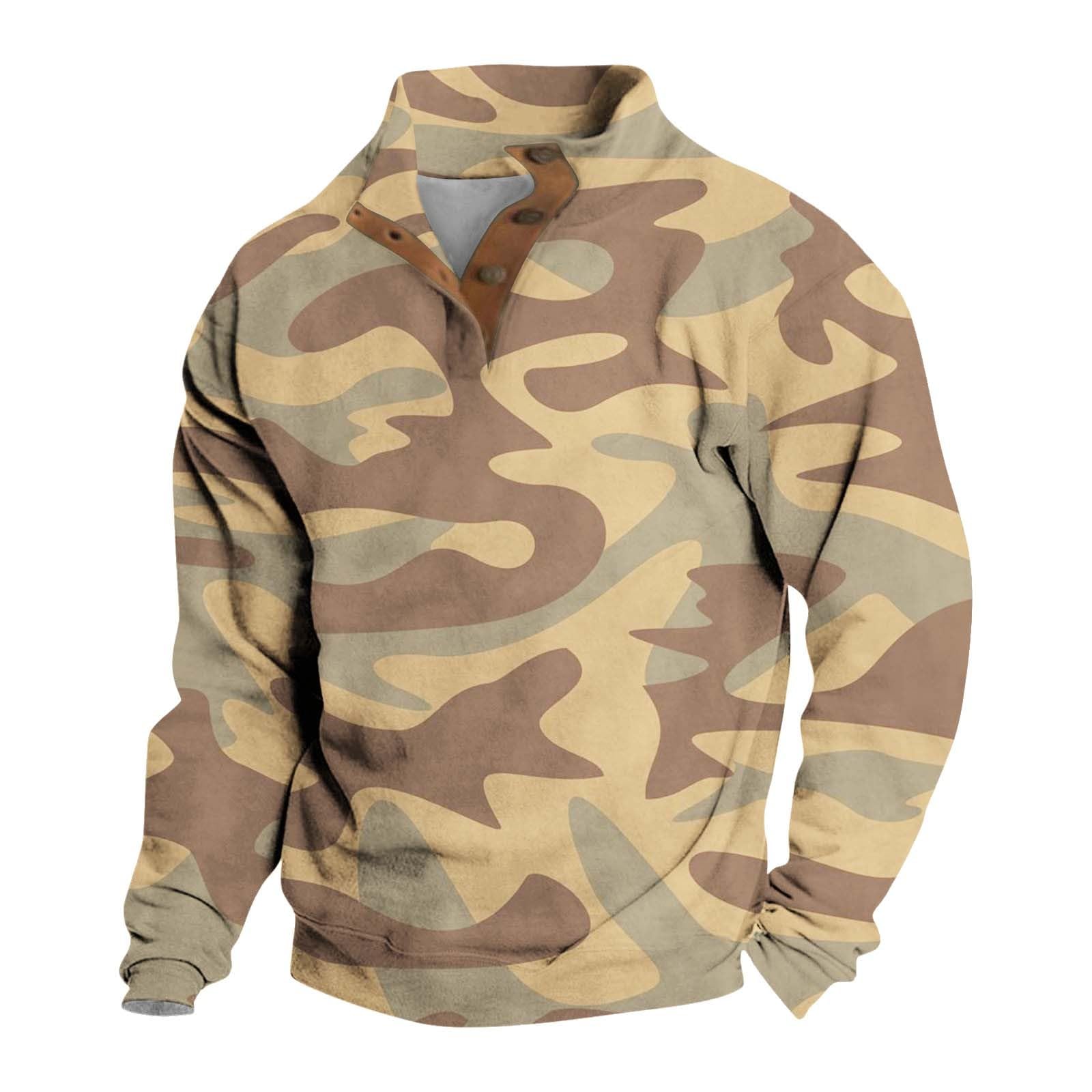 Men's Hoodless Sweatshirt Coat Fall Long Warm Sleeve 3D Print Top Outdoor Sweatshirts Shirt Soft