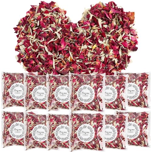12 Pack Blume Konfetti Hochzeit Natürliches Hochzeitskonfetti Biologisch Abbaubares Getrocknet Blütenblätter Streublumen Rosenblätter mit weiße Chrysanthemen Lavendel für Geburtstag Party DIY Deko