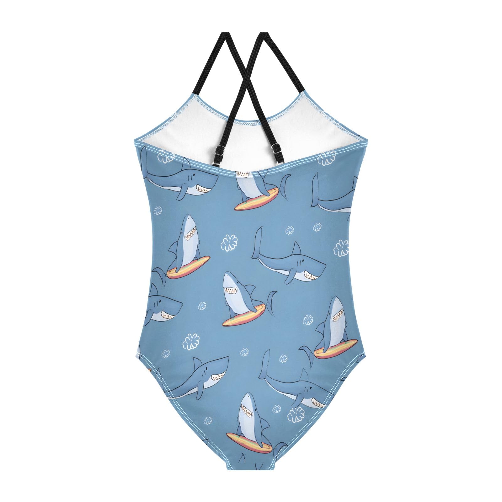 Sharks Surfboards Pattern Girls One-Piece Swimsuit Beach Swim Bathing Suit