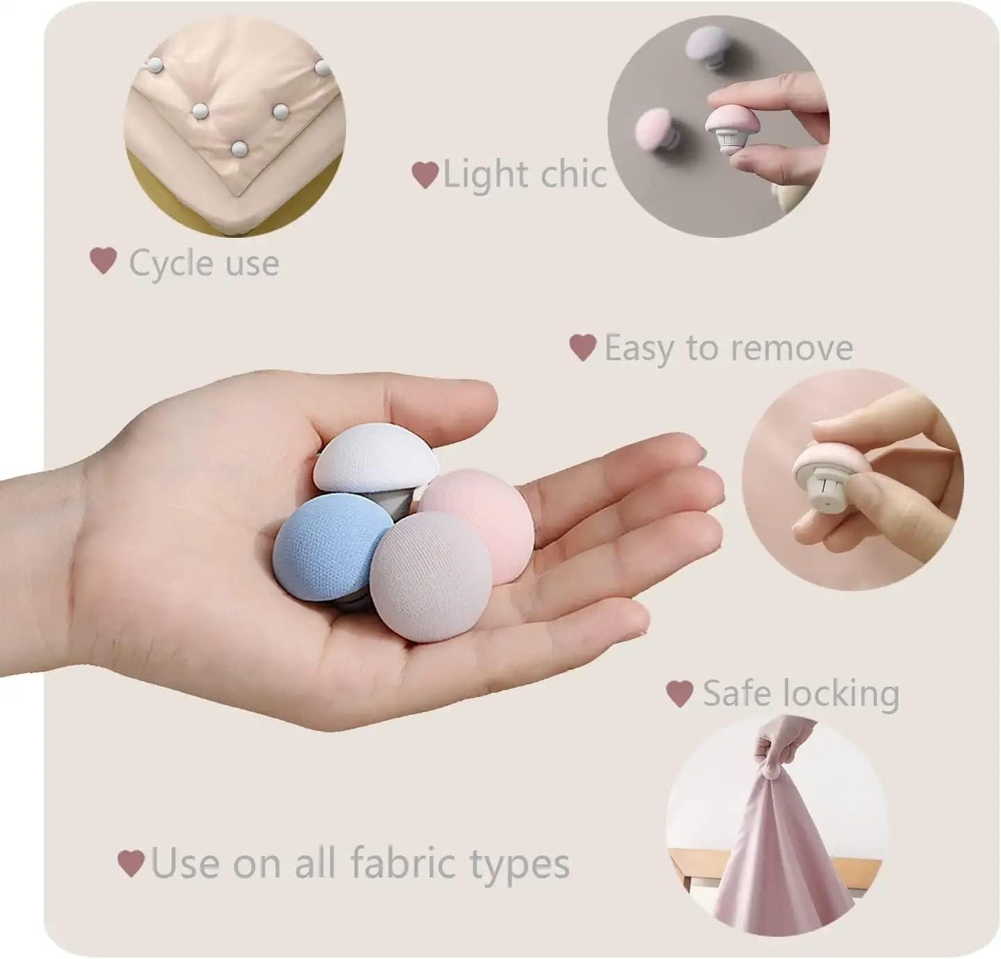 FOMQUAZLI Mushroom Blanket Clips, Non-Slip Duvet Cover Fasteners, Quilt Holders, Comforter Clips, One-Key Unlock Bedding Accessories, Random Colour, Pack of 8 1