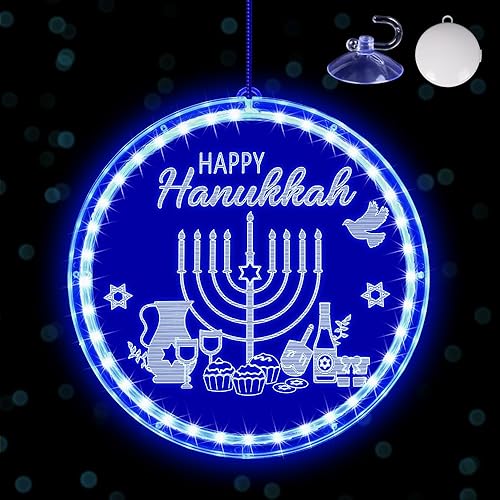 Decoraciones de Hanukkah, luces azules para ventana de menorá, funciona con pilas, luces colgantes LED de Janucá para judíos, judíos, sinagoga,