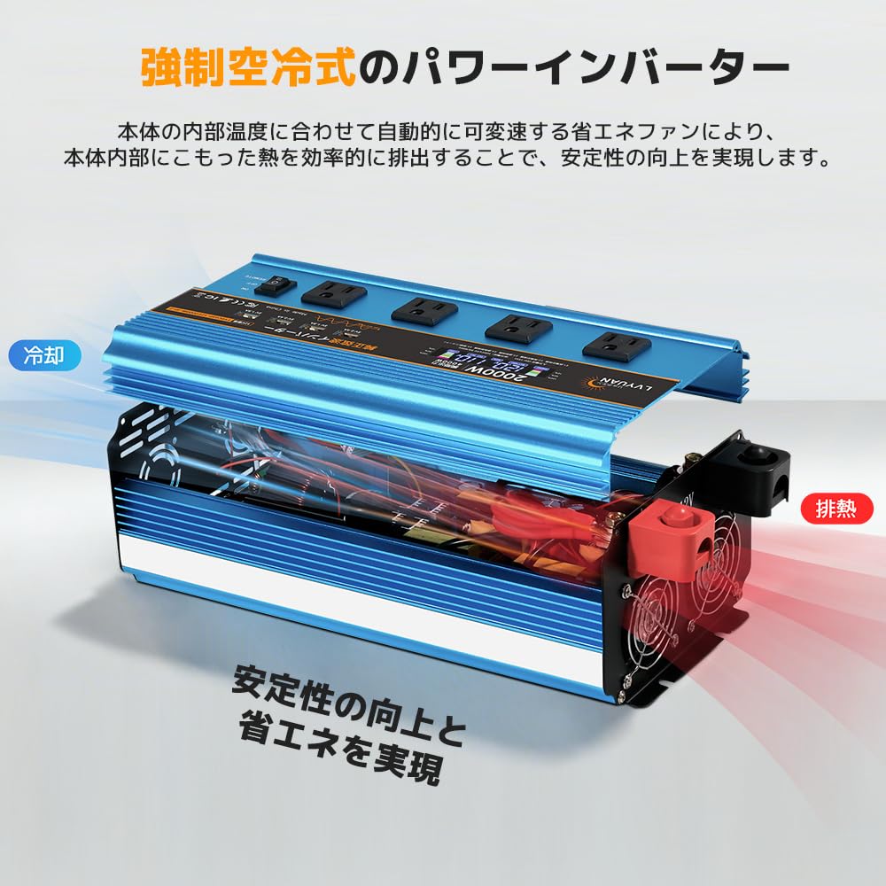 Amazon | LVYUAN（リョクエン） 正弦波インバーター 12V/2000W(瞬間