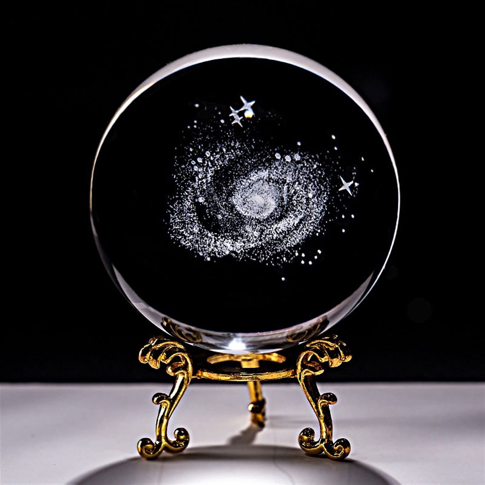 bola de cristal (en la magia occidental) Bola de cristal 3D con láser grabado Cuarzo Esfera de vidrio Decoración del hogar Ornamentos Globe Galaxy Miniaturas Figuras creativas Regalos bola de cristal(