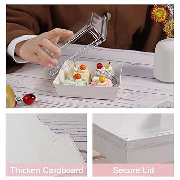 Charcuterie Board With Lid Hiceeden Set Of 100 Sandwich Boxes With Clear Lids, White Paper Charcuterie Boxes, 5" Square Dessert Cake Boxes Food Grade For Swiss Roll, Hamburger, Pasta, Salad, Cookie Cookie