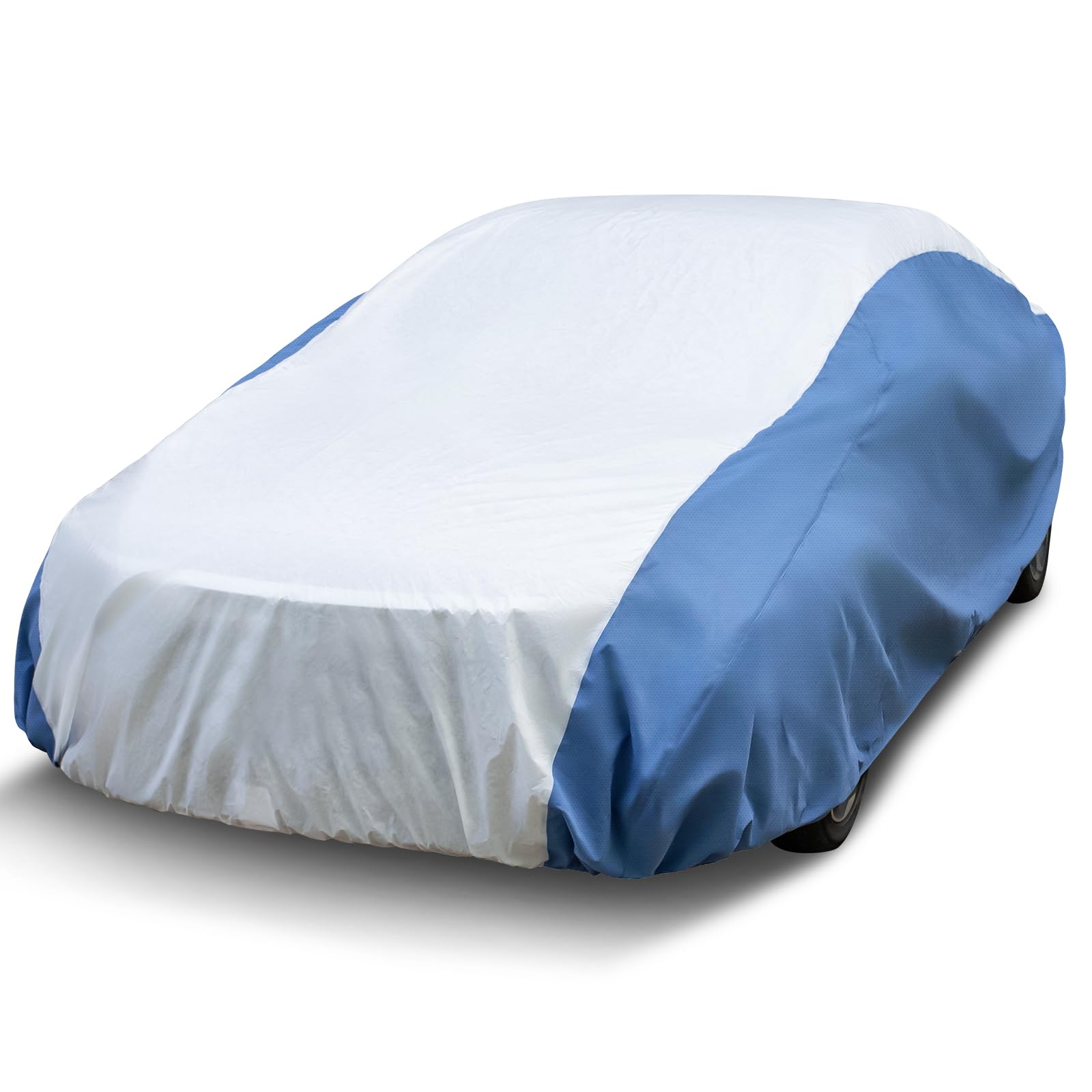 Season Guard Hyvek Car Cover for Automobiles, All Weather Waterproof Outdoor Full Covers, Breathable and UV Protection, Universal Fit for Sedan up to 185", White/Blue