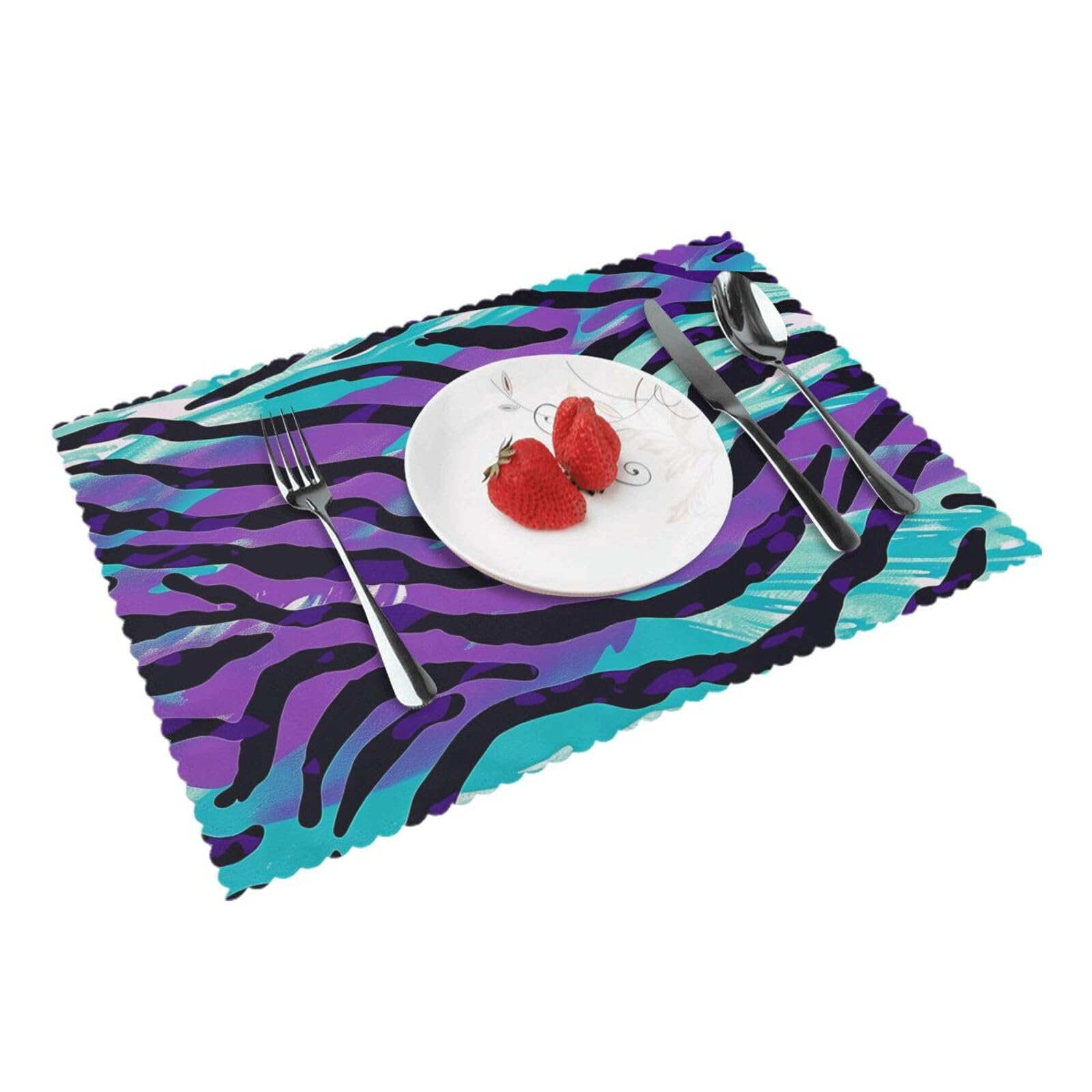 Blue Green Camouflage Zebra Stripe Printed Placemat Heat Resistant Place Mats Set of 4 PCS Washable Kitchen Table Mats, 12x18 Inch