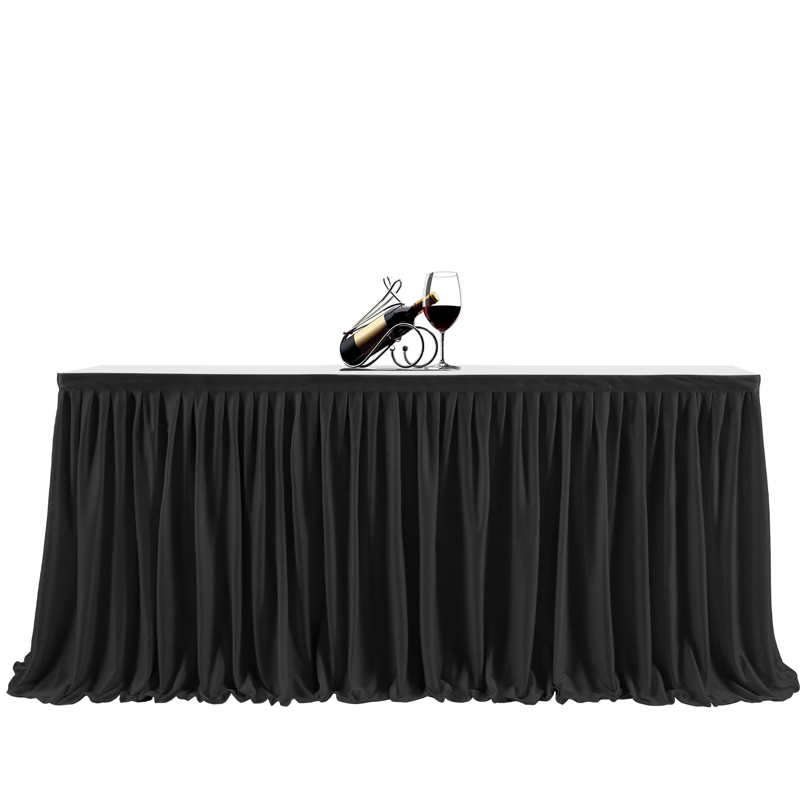 Black 4ft Table Skirt, Pleated Table Cloth for Baby Shower Wedding Birthday Party Banquet Boy Girl Gender Reveal Rectangle Desk Dessert Cake Decorations