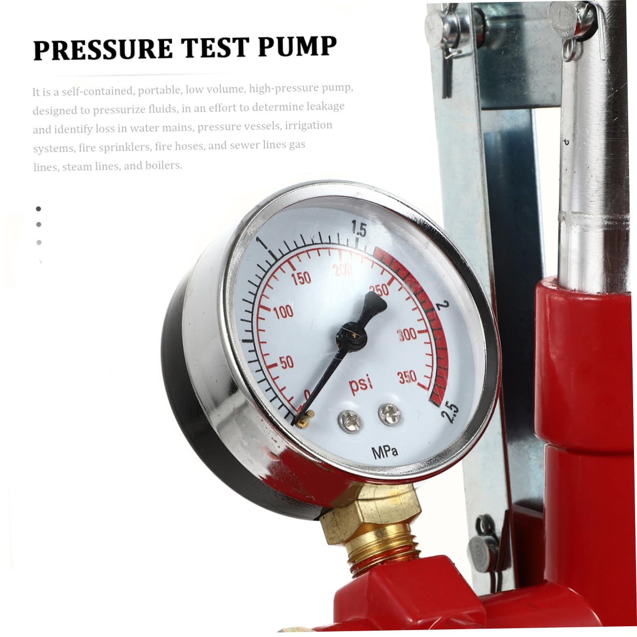 Pompe D’essai de Pression D’eau 25kg Manomètre, Corps en Aluminium