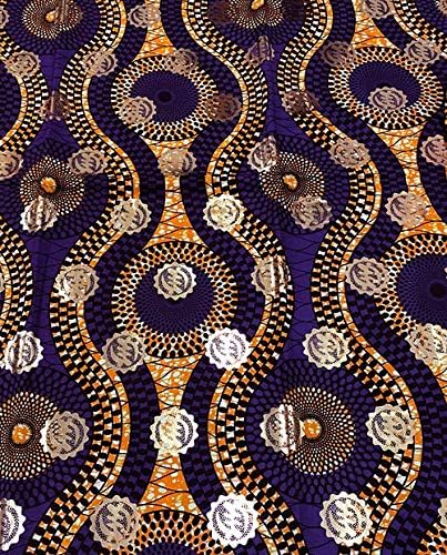 African Print Fabric African Ankara Wax Print 6 Yards 100% Cotton Hollandais Print African Printed Dresses for Women & Men - Purple & Gold