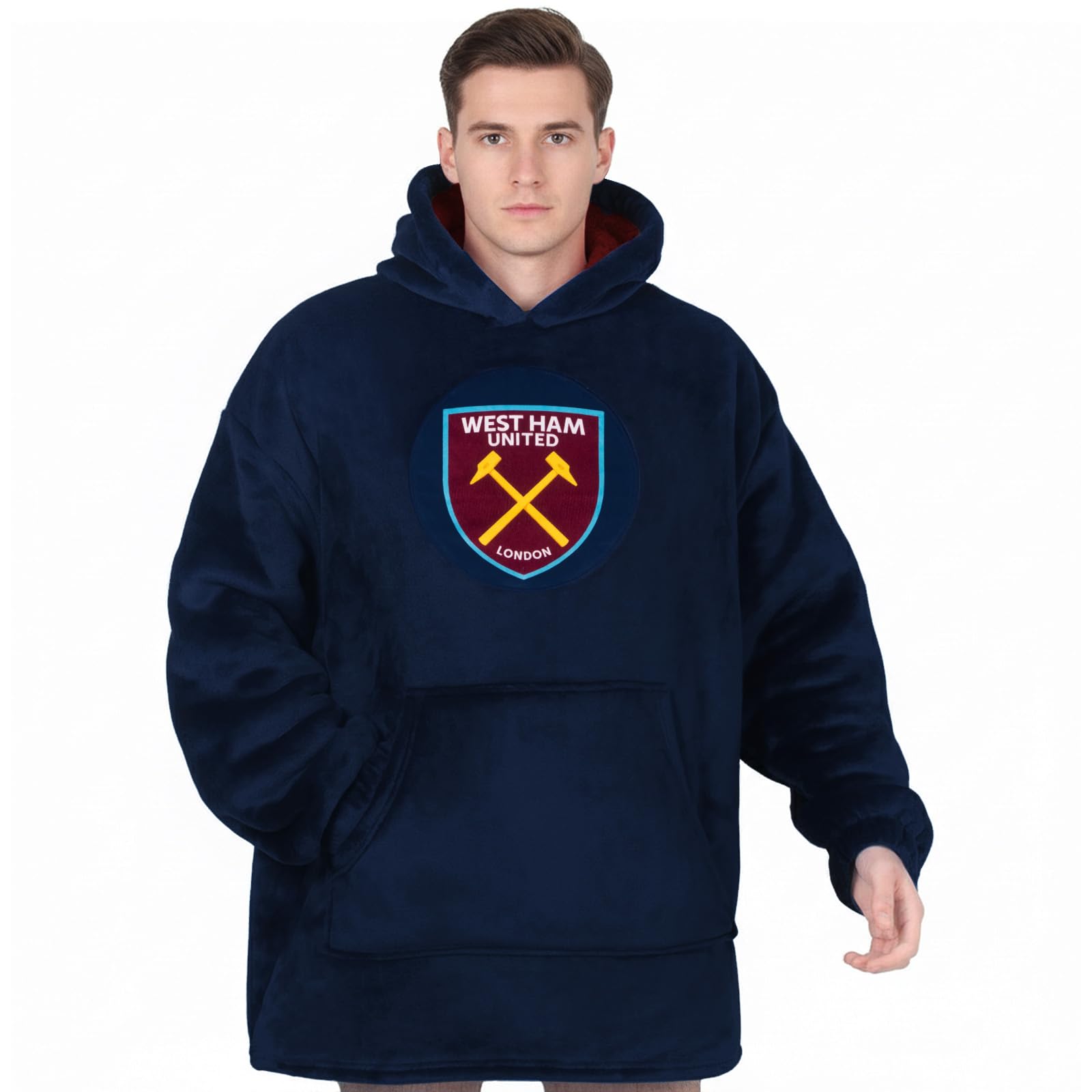 West Ham United FC Adults Oversized Hoodie Blanket - Official Football Gift, Navy, Size S-L