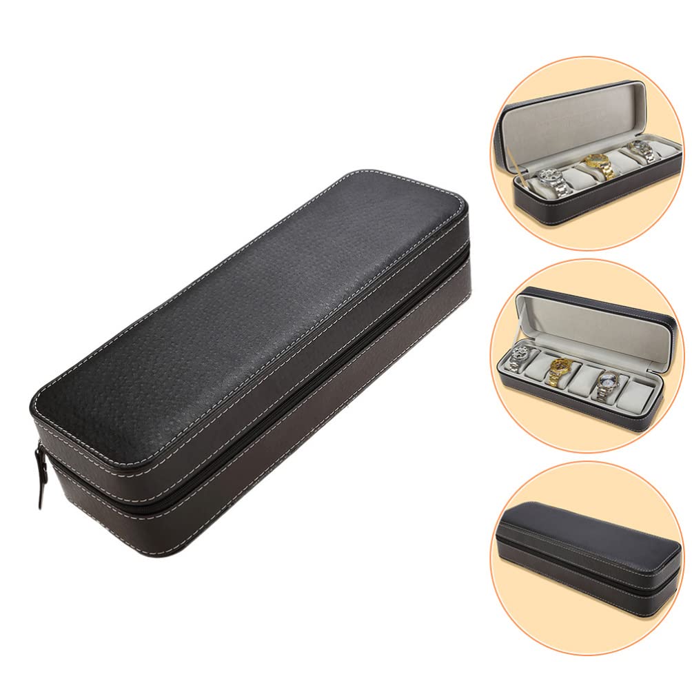 Hemobllo Scatola Porta Orologi Nera a 6 Scomparti in Pelle Zip | Fodera, Formato Portatile per Viaggi di Lavoro, Adatta a Esposizione in Negozio