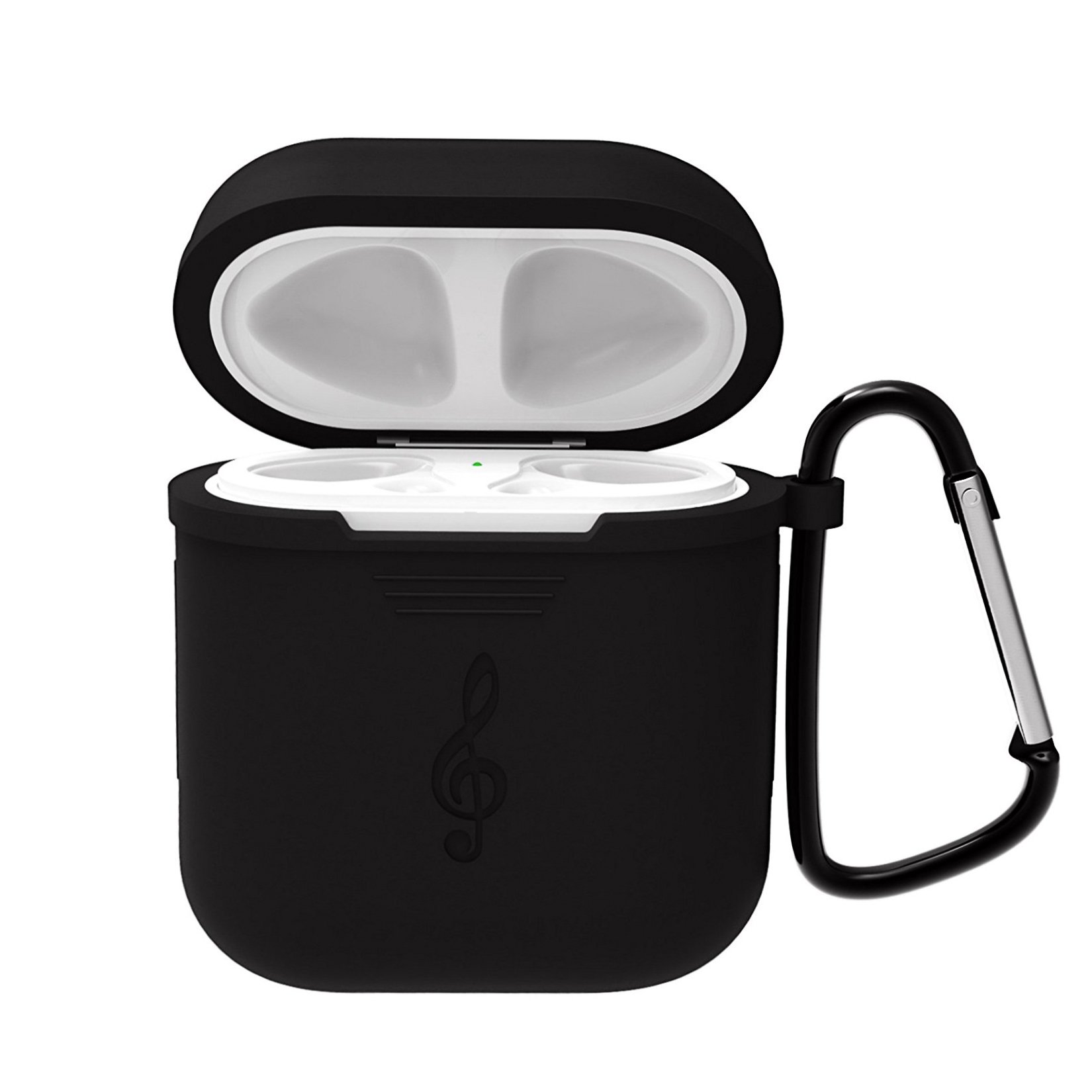 AirPods Case, Full Protective Silicone Skin Case for Apple AirPods, Shock-Proof & Anti-Scratch Cover with Detachable Steel Hook for Apple Airpods Charging Case (Black)