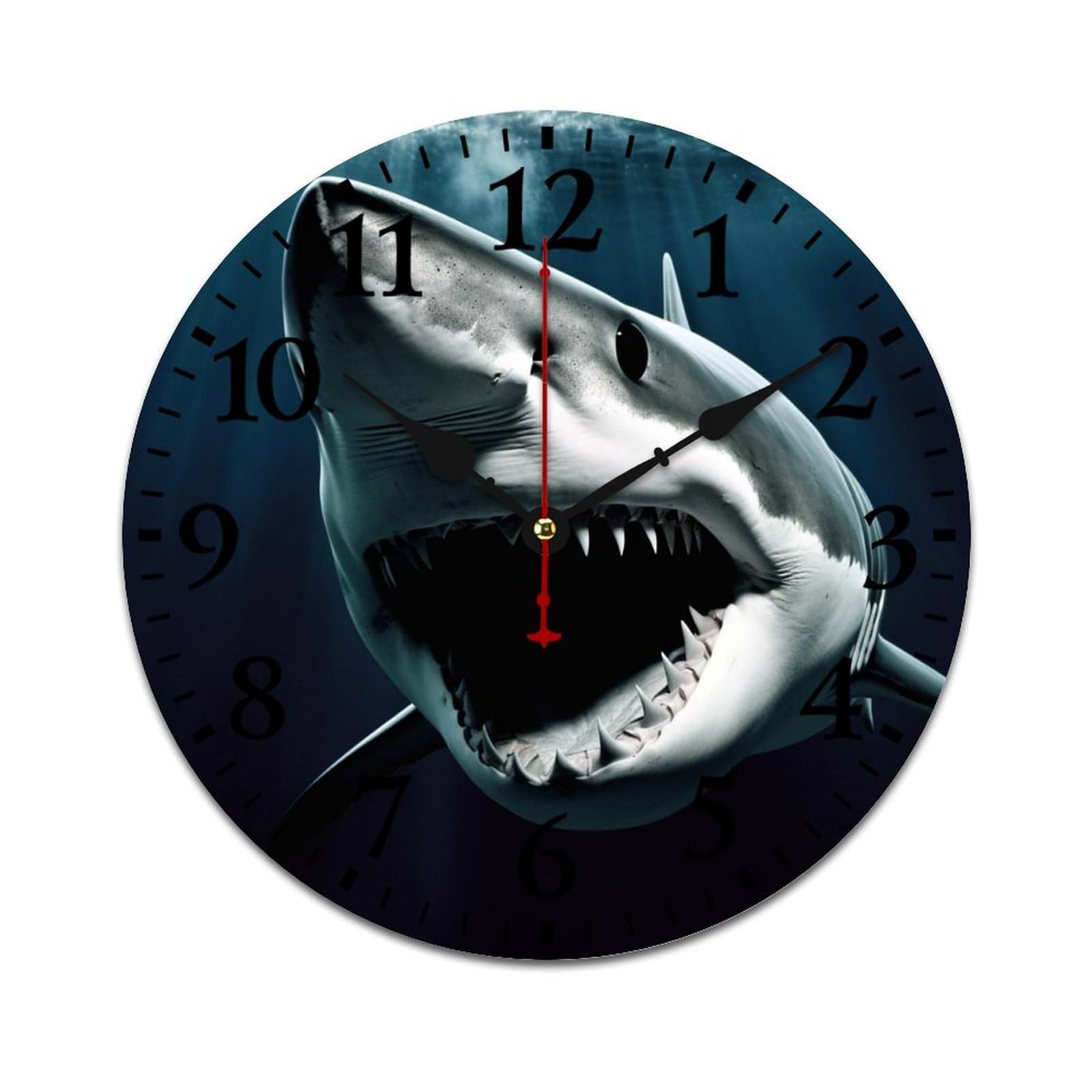 NTVOWPZO 10 Inch Wall Clock Wooden Shark Battery Operated Wall Clocks Silent Non-Ticking Square Wall Clock for Living Room Kitchen Home Office Wall Decorative Clocks