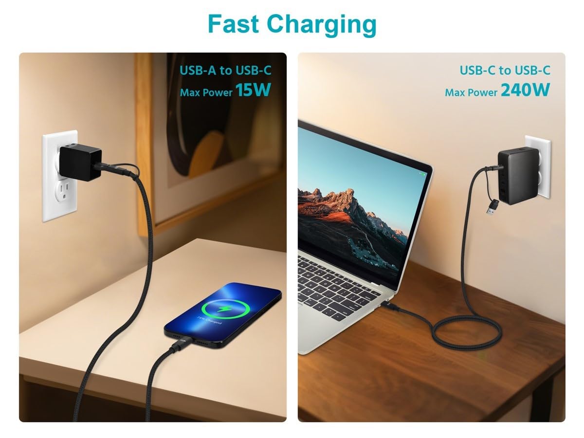 Monoprice Cavo USB 4 2 in 1 da 20 Gbps, 240 W, EPR 4K60 Hz, intrecciato ad alta velocità, certificato USB-IF, 91 cm, nero, confezione da 2