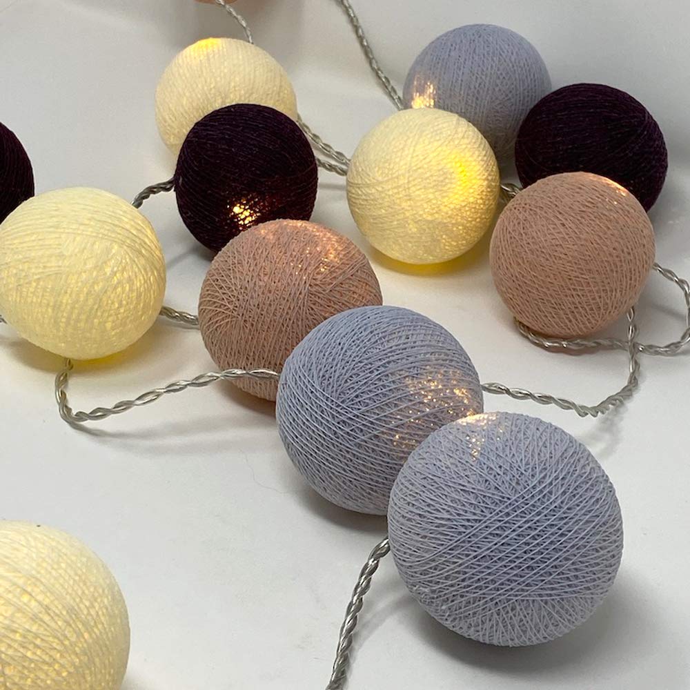 Blaze On Ambient Ball Fairy Lights (London Fog), 20 Warm White LED Lights, Hand-Spun Cotton Balls - Image 4