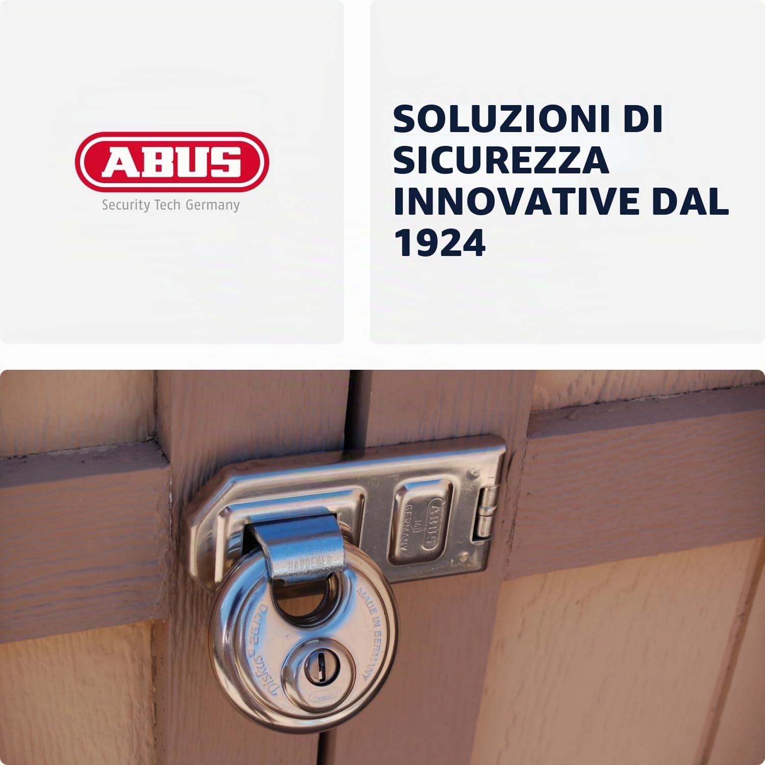 ABUS Lucchetto a Disco 26/70 - Sicurezza Livello 8, Antiforo | Corpo in acciaio inox resistente alle intemperie - arco in acciaio speciale - 70x70x30 mm - 403 g - per furgoni e cantine