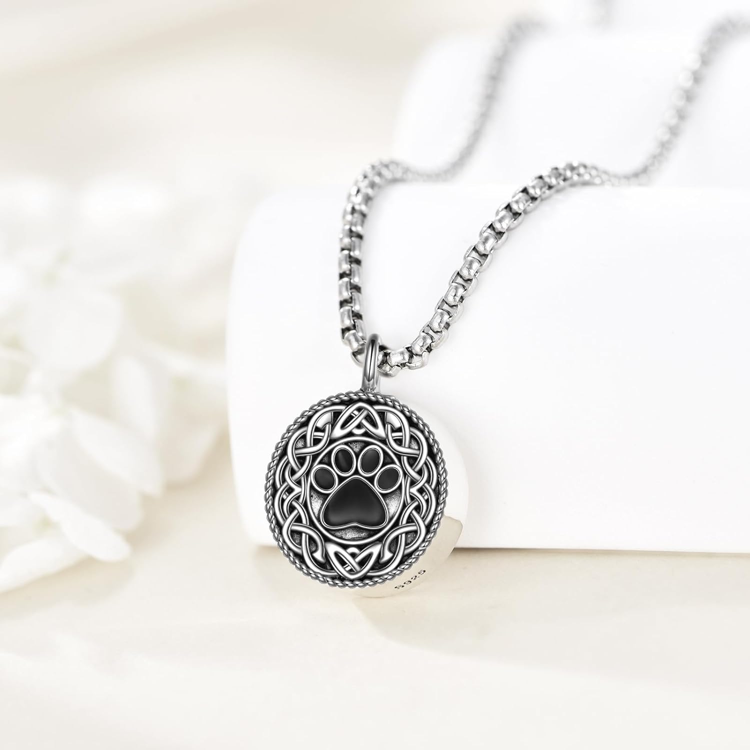 Urn Necklace for Dog Ashes 925 Sterling Silver Paw Print Ash Keepsake Pendant Celtic Knot Coin Pet Cremation Jewelry for Women Men - Image 2