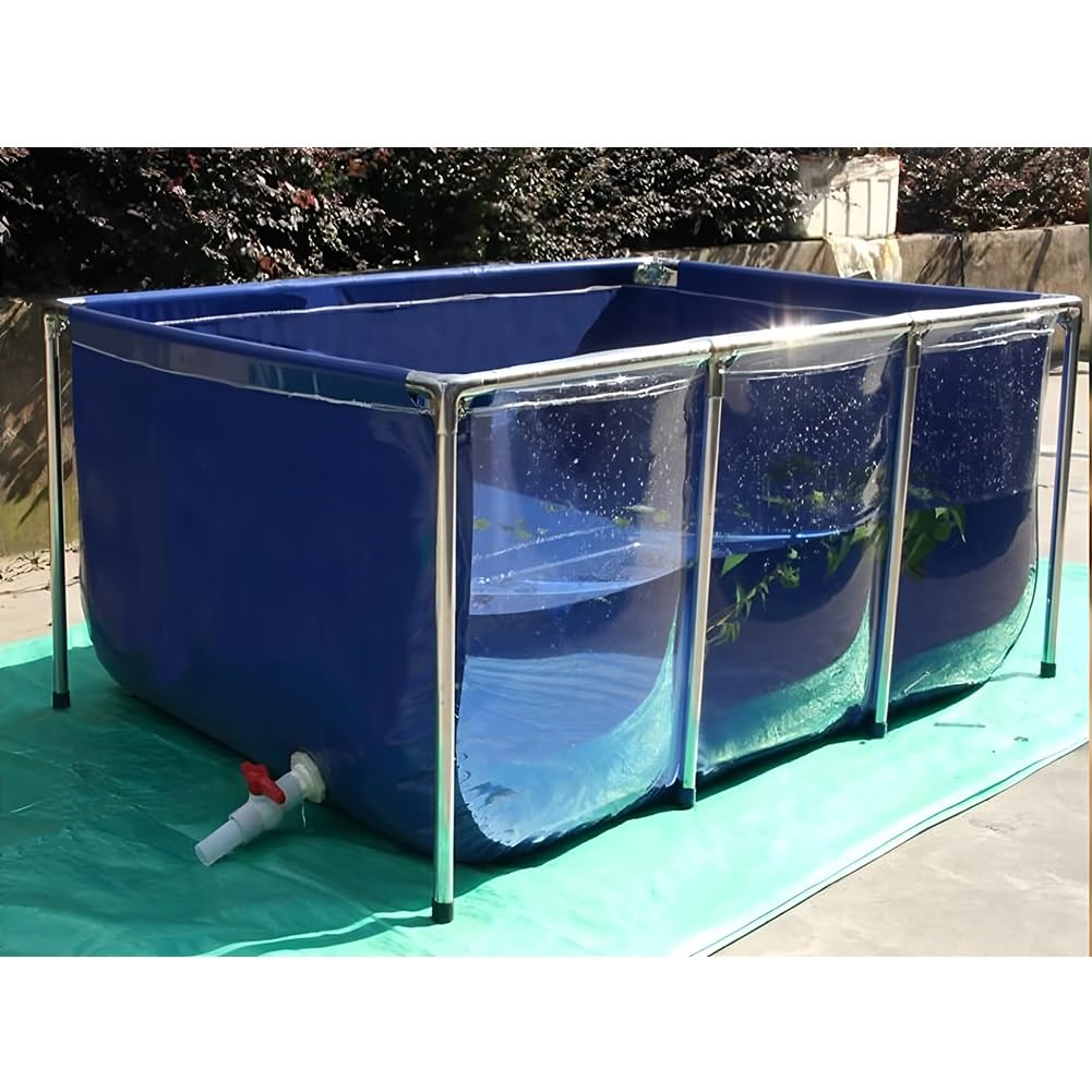 PVC Canvas Fish Pond with Steel Frame - Large Rectangular Above Ground Pool with Clear Viewing Window - Foldable Water Storage Tank