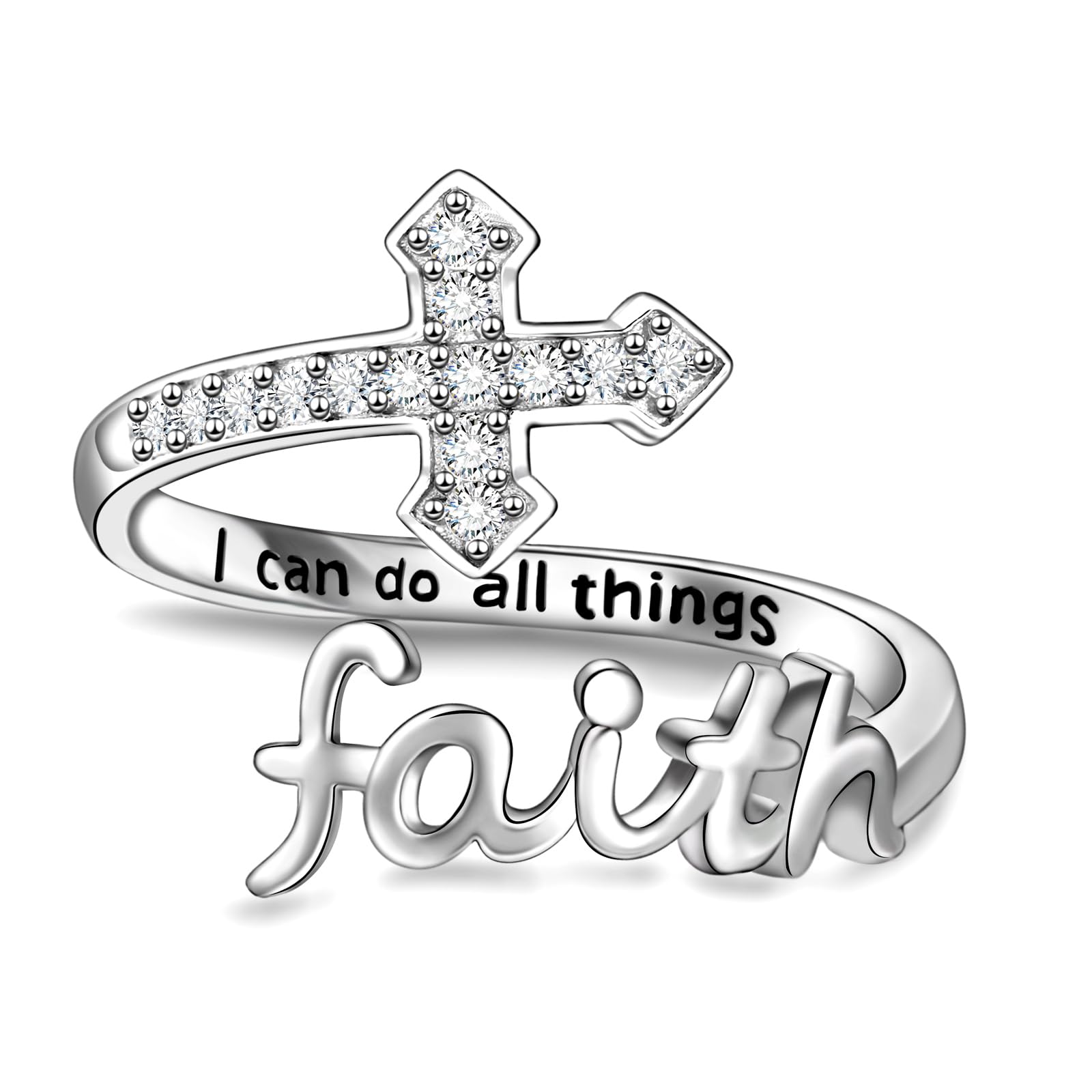 HelonleyCross Ring for Women - 925 Sterling Silver Inspiration Christian Faith Jewelry Sacred Purity Cross Ring With Religious Adjustable