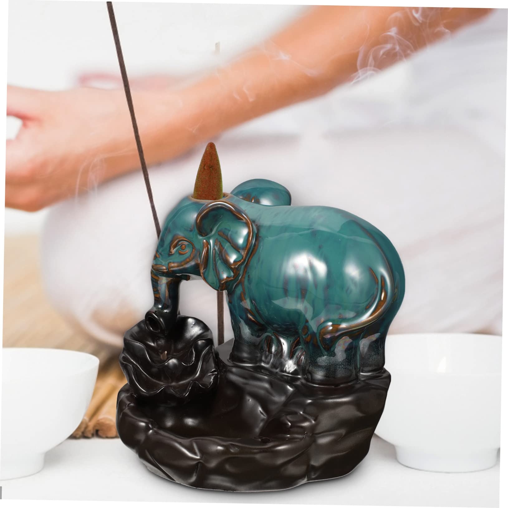 Rückfluss-räuchergefäß Elefant Aus Porzellan Räucherkegel- Tisch- Für Meditation Wohnzimmer Schlafzimmer Büro