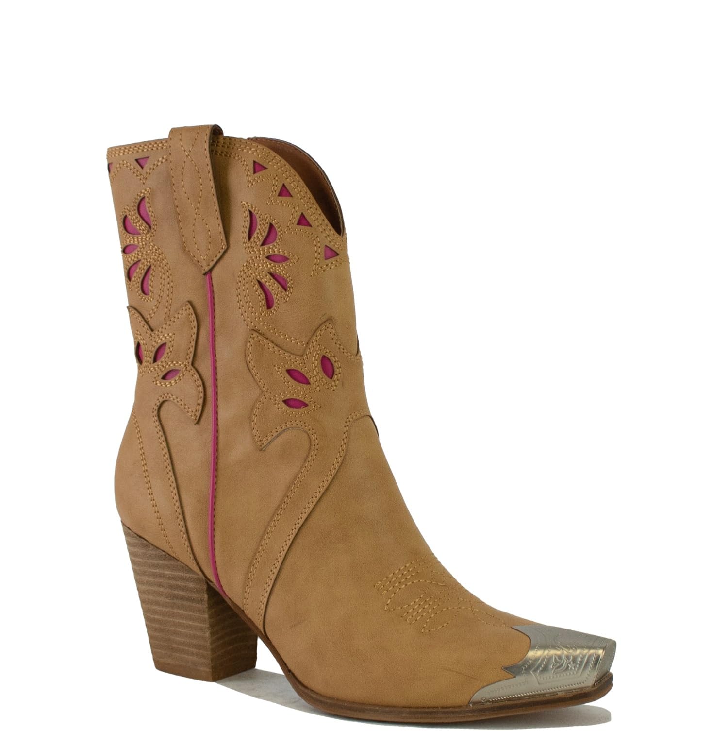 Metal Toe Ankle Boots for Women Western Cowgirl Boots Pointed Toe Boots Stacked Heel Boots Fashion Side Zipper