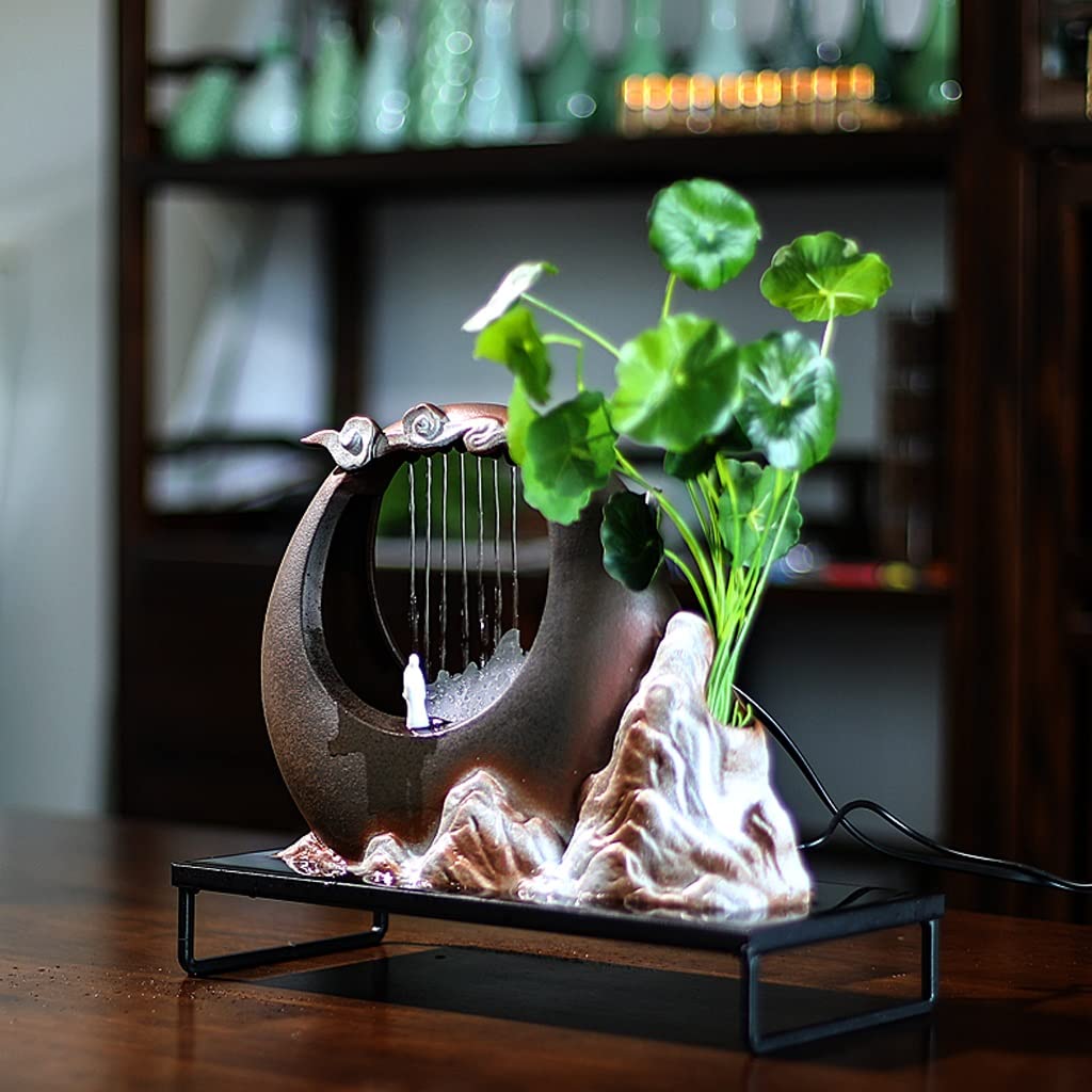 Fuente de Mesa Decorativa para Interior, Fuente de Agua con Cascada, de cerámica, con Efecto de Niebla, Zen, decoración para salón, Dormitorio, Oficina, 33 x 15 x 26 cm