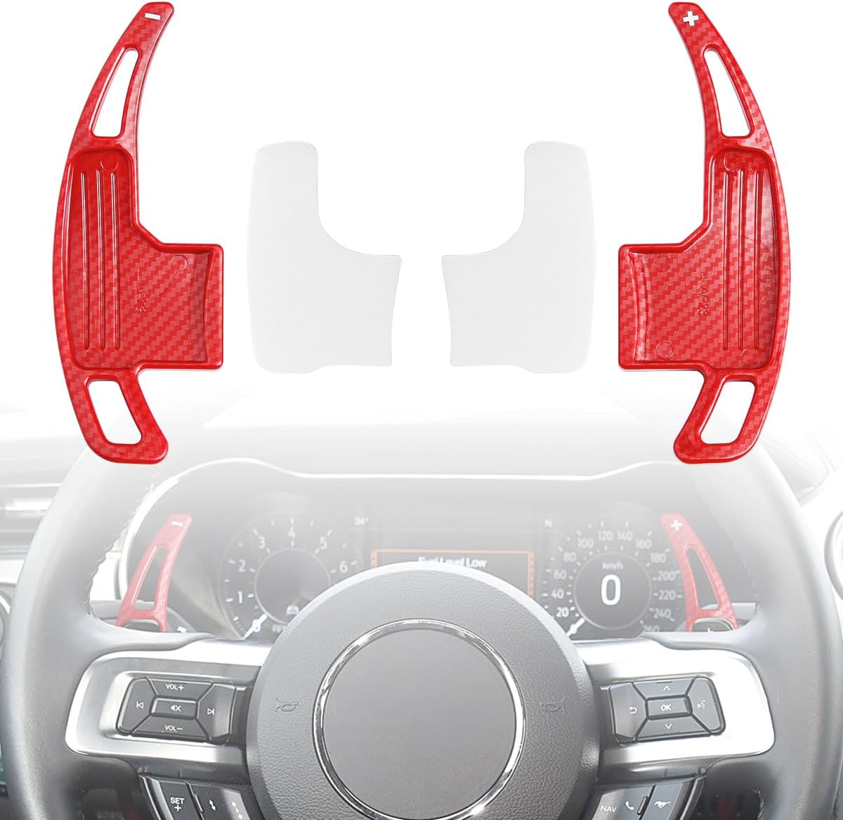 Red Shift Paddle Extension Compatible for Ford Mustang Accessories 2015-2019 2020 2021 2022 2023 Steering Wheel Shift Paddle Extended Cover Carbon Fiber