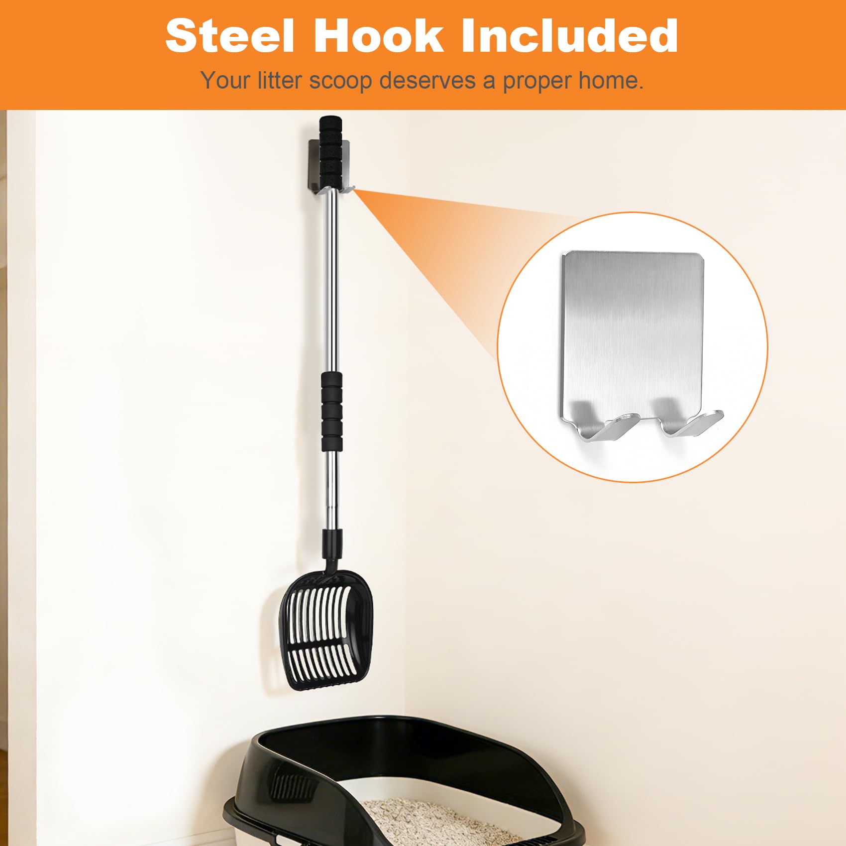 Jiimee Cat Litter Scoop, Metal Litter Scooper with Detachable Long Handle, Cat Litter Sifter with Deep Shovel, Wide Slits for Easy Cleaning, Large Cat Poop Scooper Includes Hook - image 7