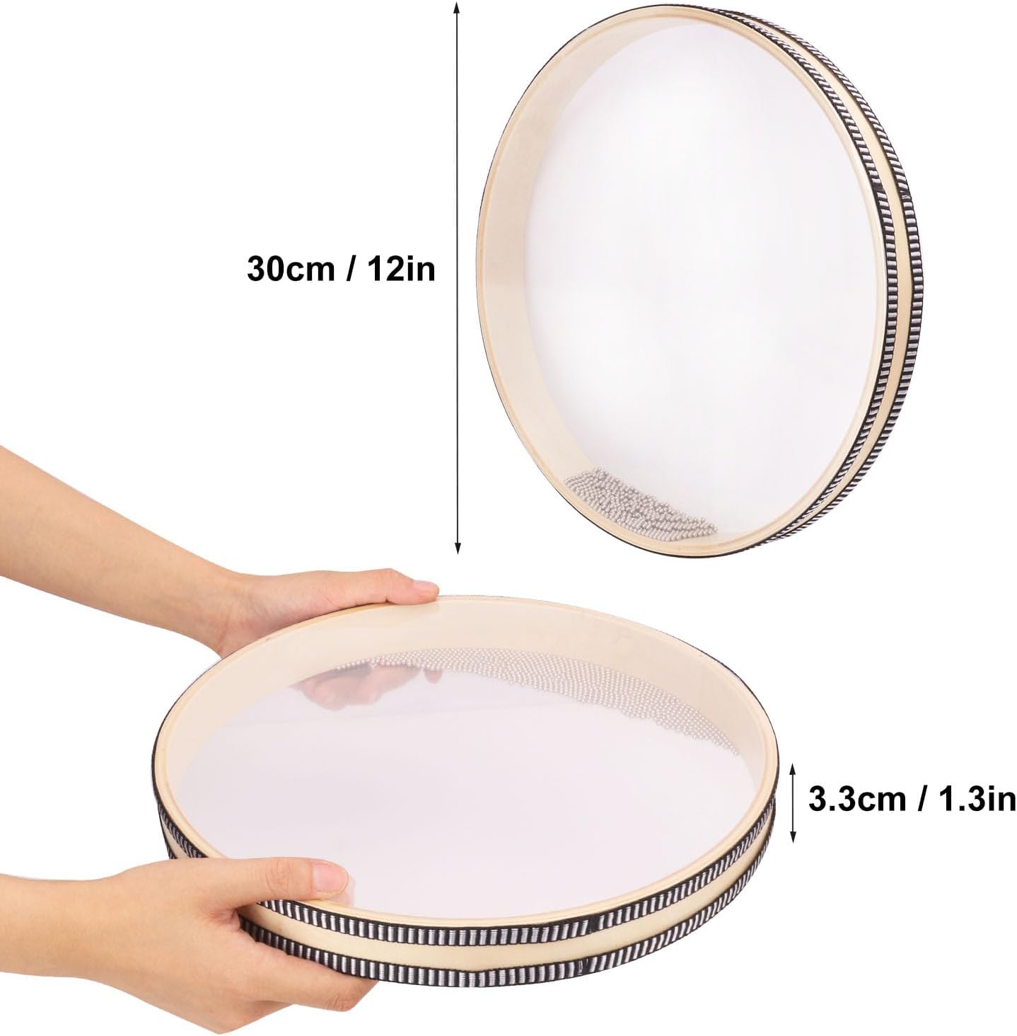 2-Piece 12 Inch Poplar Wood Ocean Drum Set for Sound Healing and Home Decor