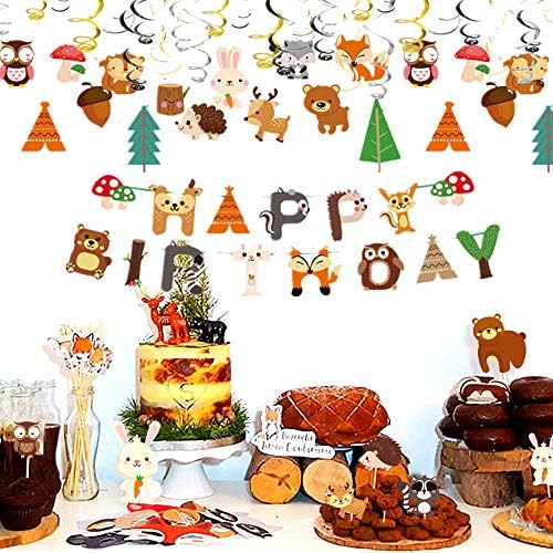 JeVenis Woodland Party Deocoration Woodland Animal Birthday Banner Forest Animal Birthday Decoration Woodland Birthday Party Supplies