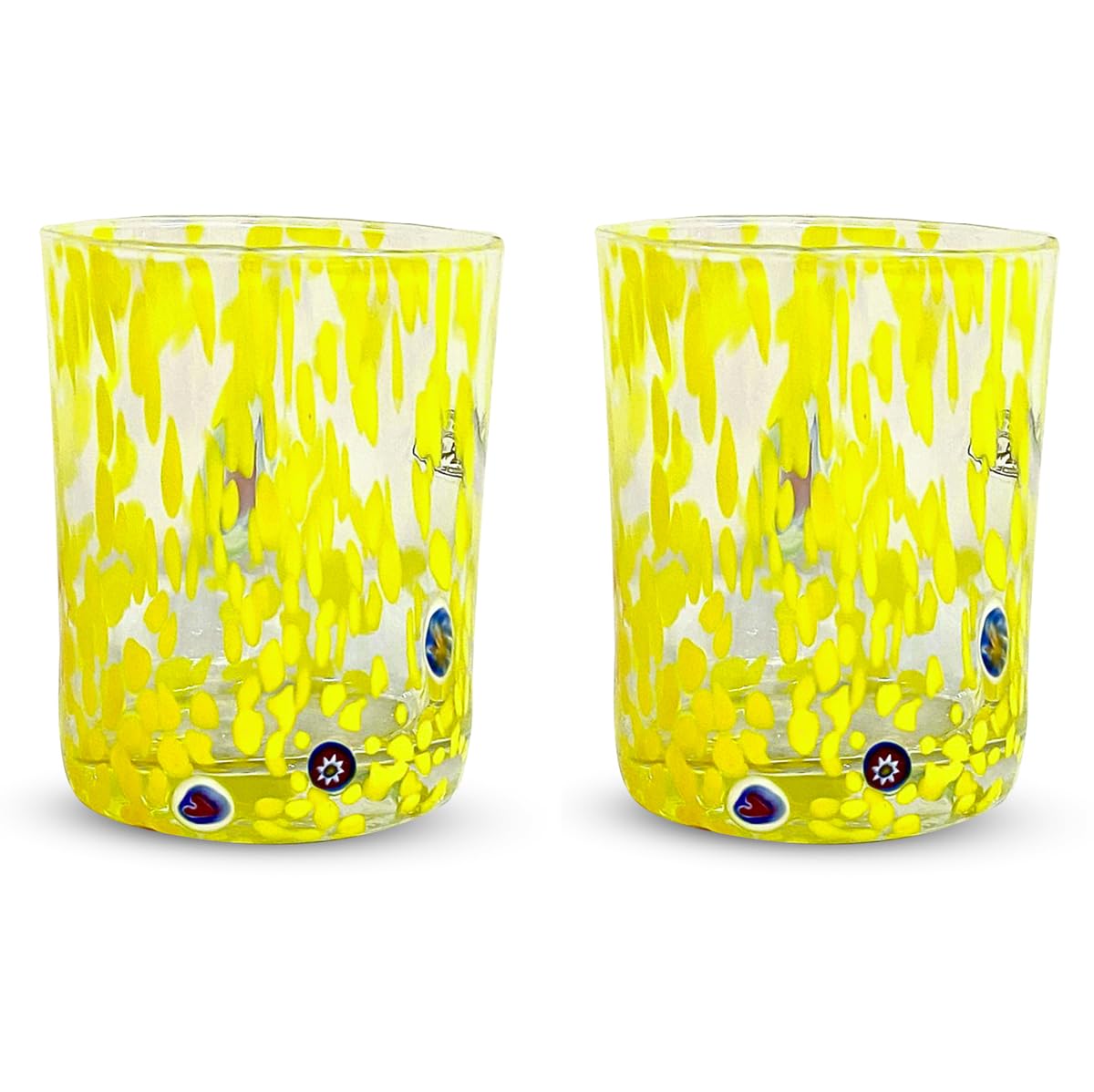 Gocce di Murano Un vaso de lluvia arco iris de cristal de Murano soplado 300 ml hecho a mano colorido paquete 2 copas de agua elegante y precioso (amarillo, 2)