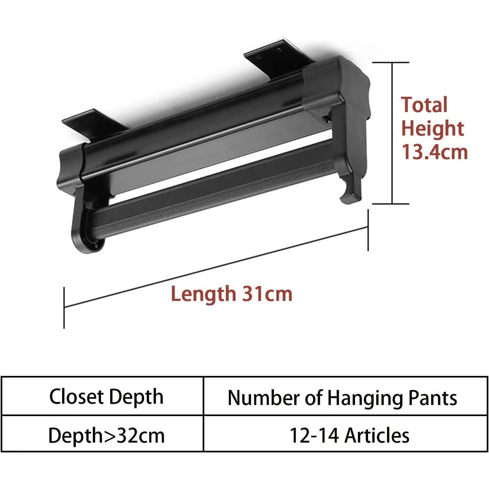 Asta Appendiabiti Estensibile con Binario Scorrevole, Asta Estraibile per Servomuto Armadio Regolabile 26-6 cm Barra Appendiabiti per Guardaroba, Portata 15 kg (Colore : Nero, Dimensioni : 3