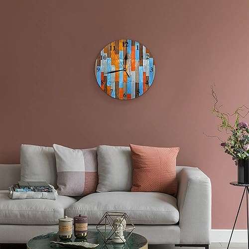 Miniatura 6 de WONDERTIFY Reloj de pared de madera, panel de madera de tablón de roble antiguo, panel de madera, silencioso, sin tictac, reloj redondo decorativo