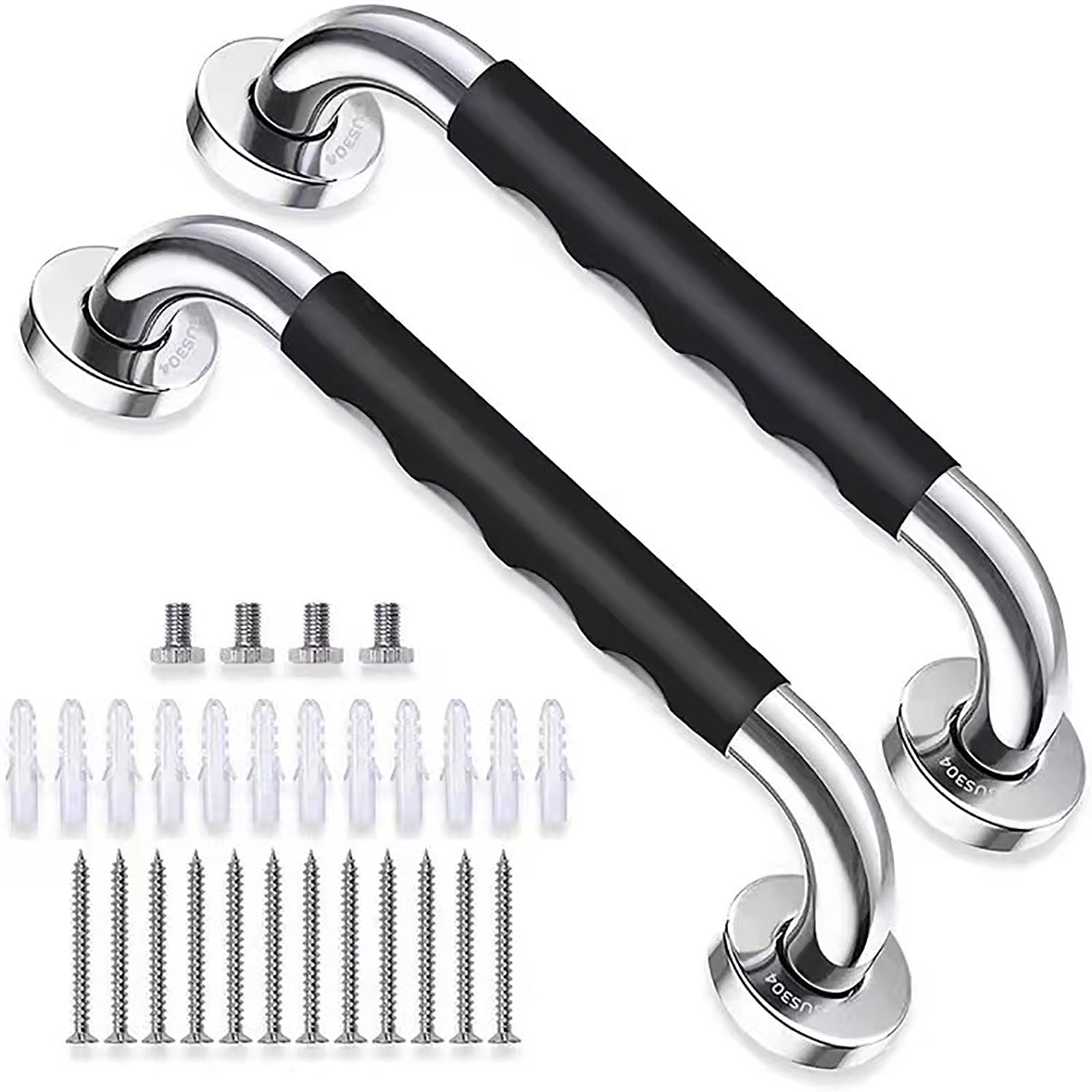 Maniglione for doccia da 2 pezzi, supporto for corrimano di sicurezza for montaggio a parete, con impugnatura in gomma antiscivolo, maniglione for vasca da bagno in acciaio inossidabile, infortunio fo
