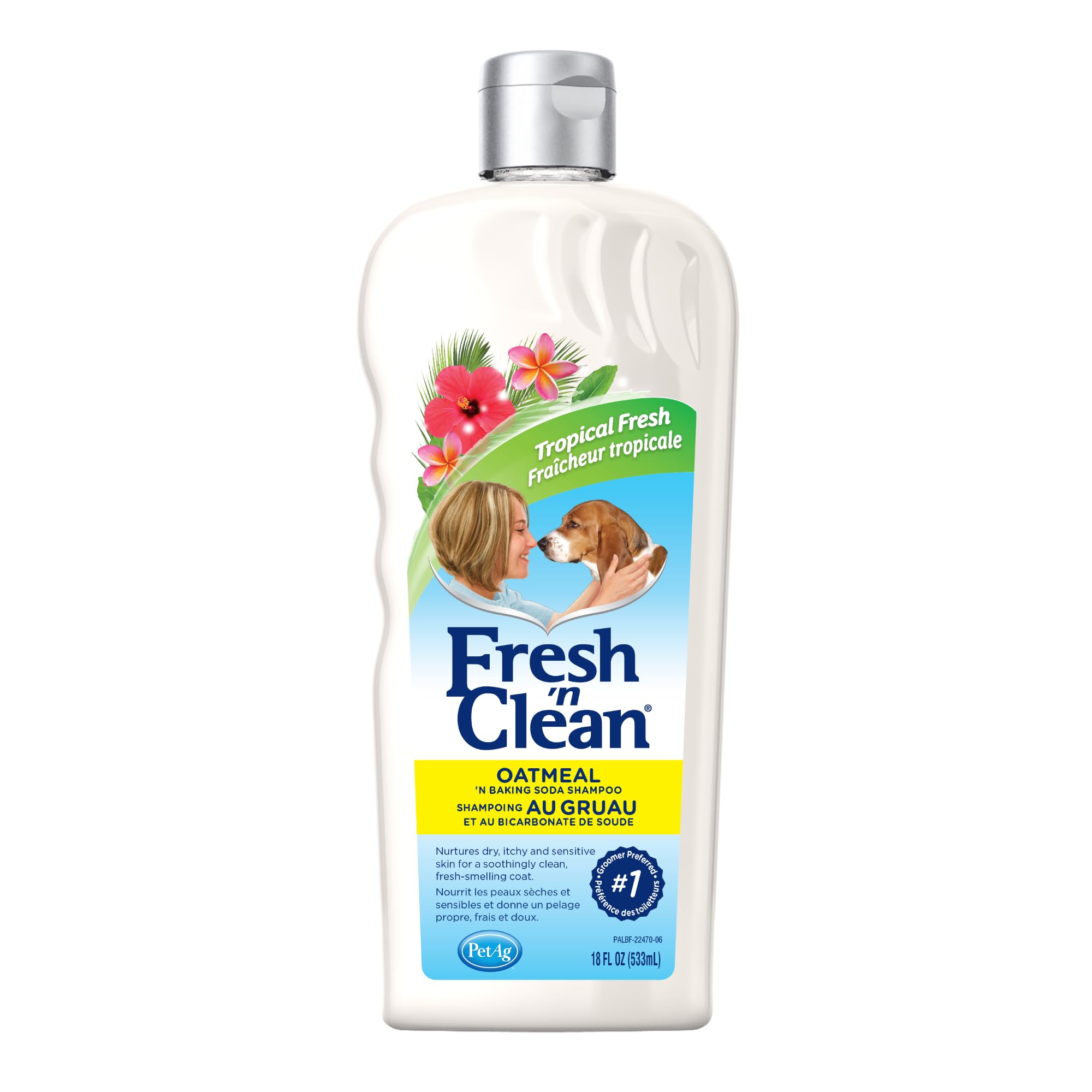 PetAg Fresh ’n Clean Oatmeal ’n Baking Soda Shampoo - Tropical Fresh Scent - 18 oz - Nurtures Dry, Itchy & Sensitive Skin with Vitamin E & Aloe - Strengthens & Repairs Coats - Soap Free
