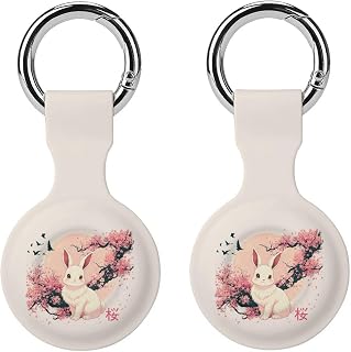 Bunny and Cherries Flower Protective Case Shockproof Cover 2PCS | Compatible with Airtag,Portable GPS Case,Silicone Cover with Keychain