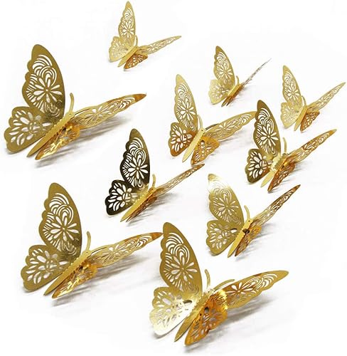 Vista 9 de FOMTOR Papel de decoración de pared de mariposa 3D, mariposas doradas, decoración de pasteles de mariposa para decoración de tartas, decoración