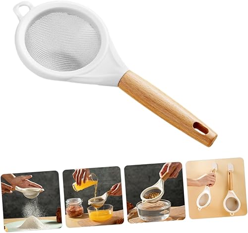 Miniatura 7 de Tamiz de harina de malla fina con mango de madera, pequeño tamiz de acero inoxidable para hornear azúcar en polvo, sal de cacao, filtro de cocina