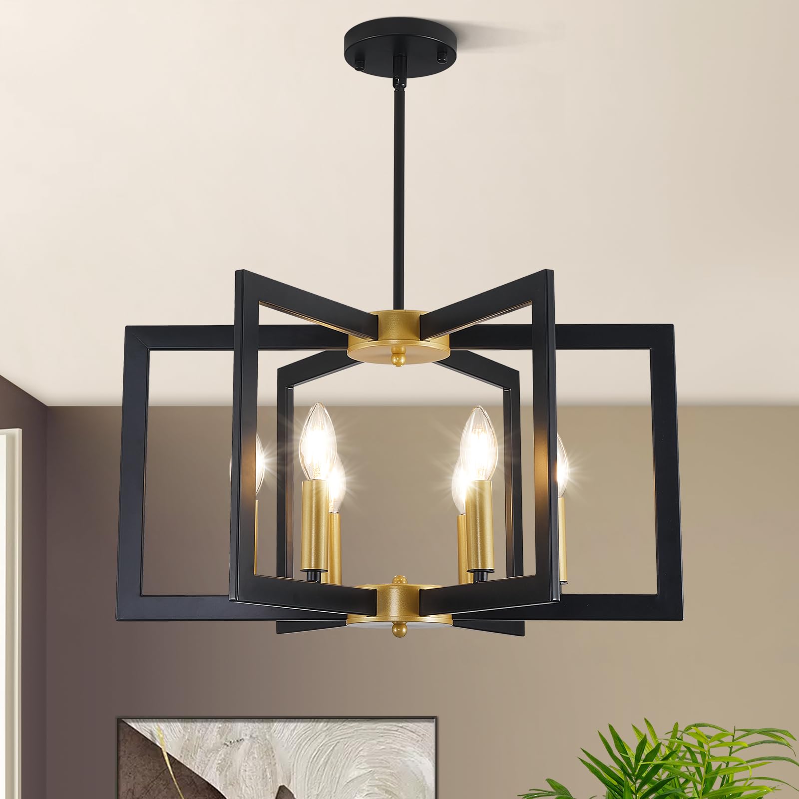 UnicozoHome 21.6 Inch Black and Gold Chandelier